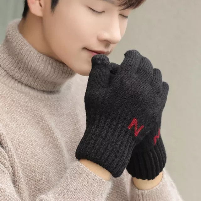 Thickened Plush Knitted Gloves Cold Proof Mittens Driving Gloves  Men