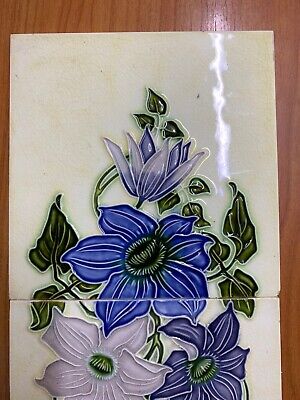 JAPAN Collectible vintage floral set antique art rare nouveau majolica tile 5pcs 2