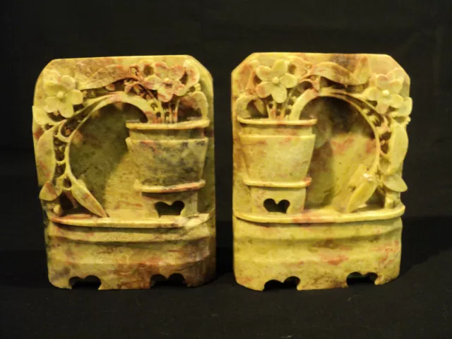 UNUSUAL PAIR of ANTIQUE CHINESE CARVED SOAPSTONE BOOKENDS