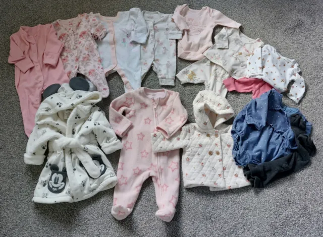 NEWBORN & 0-3 months Baby GIRL clothes BUNDLE outfits,sleepsuits etc