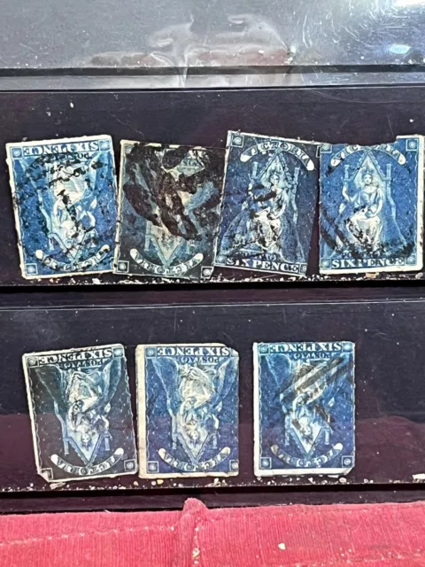 1852 Victoria Australia  3d Blue Imp Queen on Throne stamp 4 margins Used