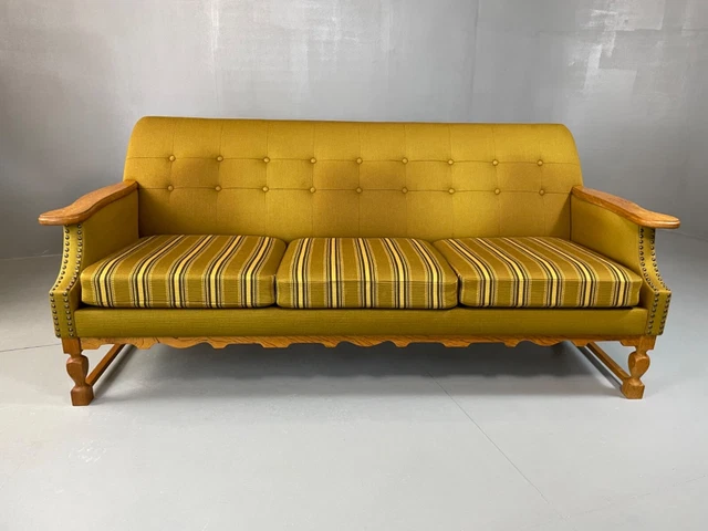 EB4631 Danish Oak Framed & Green 3 Seater sofa,Retro, Vintage V3SS