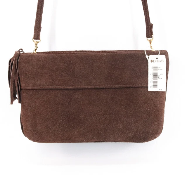 Vtg Dillards Crossbody Handbag Women Small Brown Suede Tassel Purse Shoulder Bag
