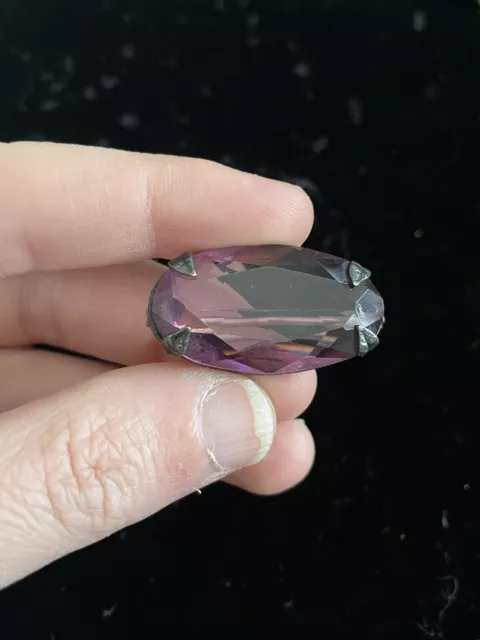 Antique Art Deco Sterling Silver Amethyst Glass Paste Brooch Pin