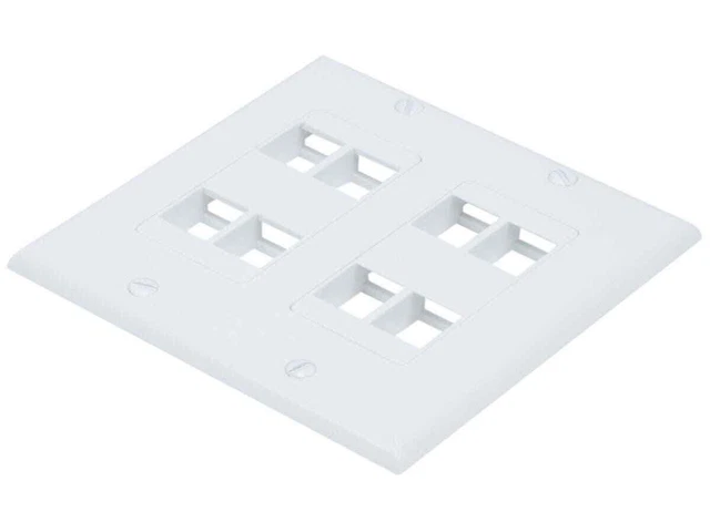 2-Gang Wall Plate 8 Hole - White For Keystone, Home Theater Interconnects