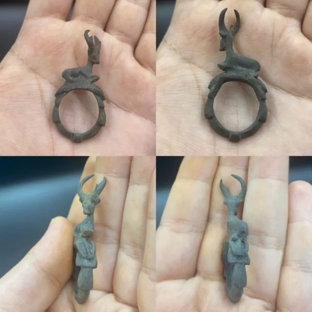 Very rare ancient Roman bronze deer genuine unique ring