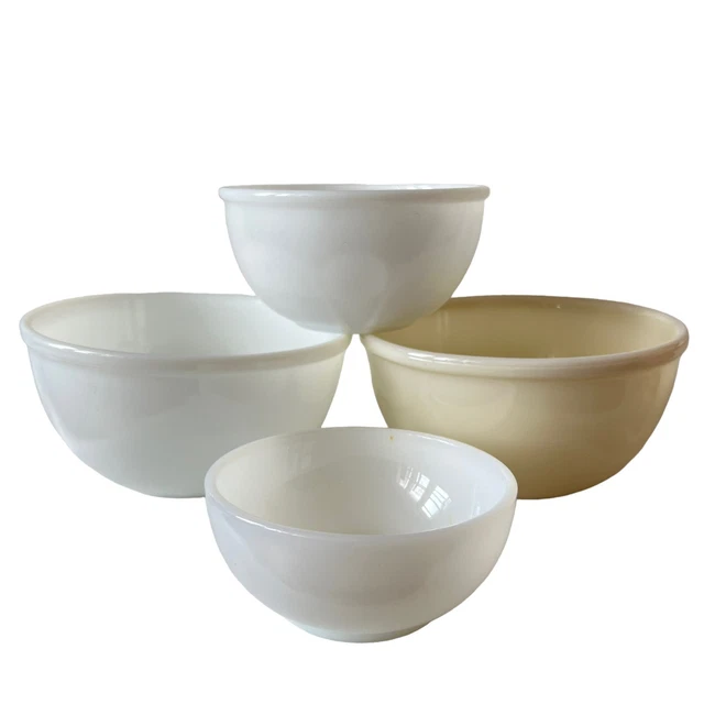 Vtg Fire King bowls nesting mixing oven ware opal ivory milk glass 4 1940s 1950s