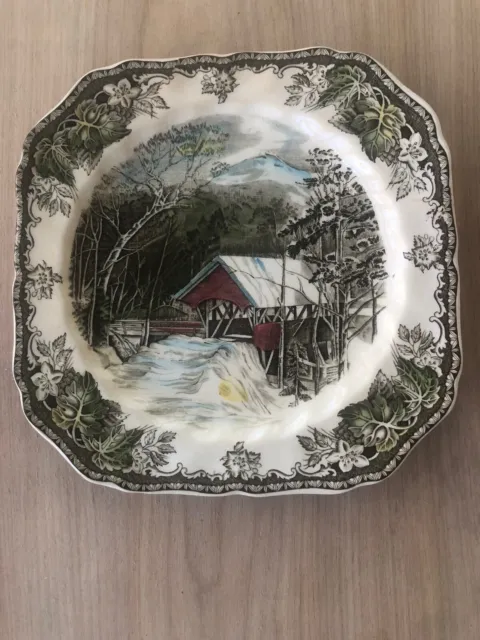 The Friendly Village,  Covered Bridge, 7 1/2" Square Salad Plate  Johnson Bros