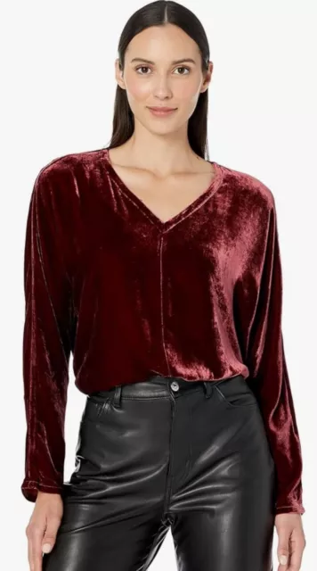 Eileen Fisher Women’s Dolman Sleeve Silk Velvet V-Neck Top, Deep Claret, Medium