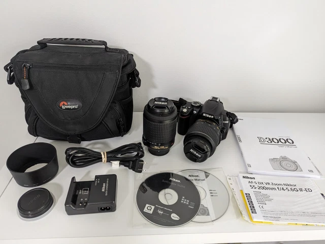 Nikon D3000 10.2MP Digital SLR Camera w/ AF-S DX Nikkor 18-55mm & 55-200mm Lens