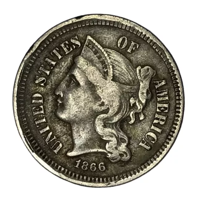 1866 3CN Three Cent Nickel XF #