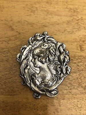 Vintage Stamped Art Nouveau French Quarter Victorian Lady Cameo Brooch Pin HNOC