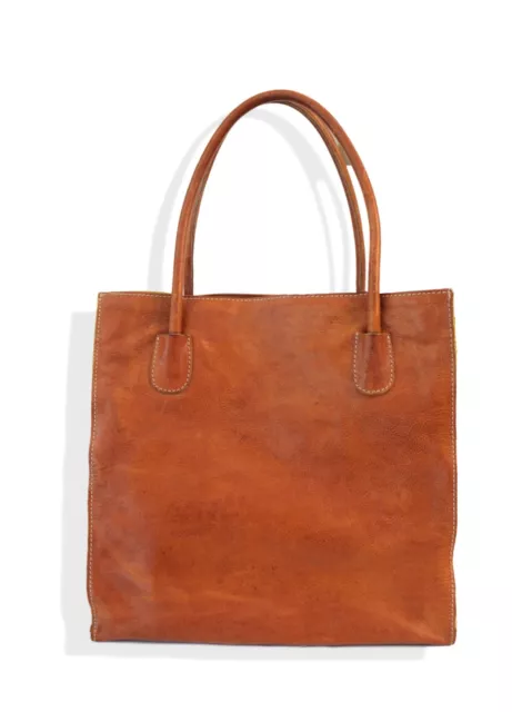 BARNEYS NEW YORK XL Caramel Brown Leather Tote Bag