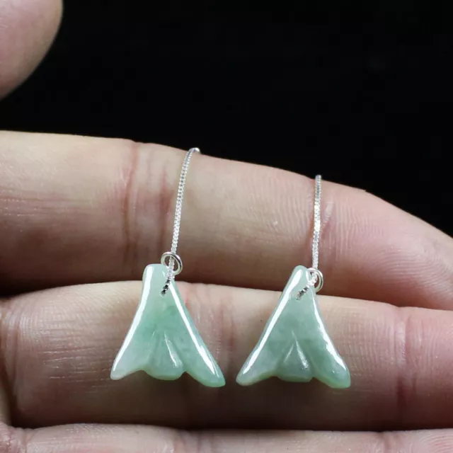 925 Silver Certified Grade "A"  Natural Emerald Green Jadeite Earring  j5983