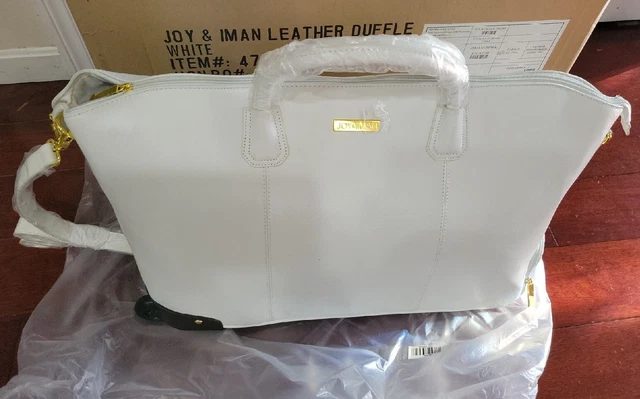 Joy & Iman Genuine Leather White Wheeled Duffle Luggage Bag Nwt 2