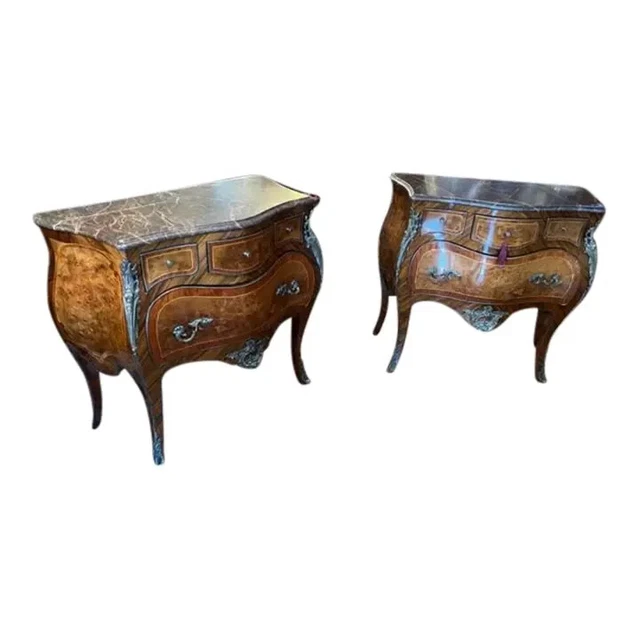Pair of French Marble Top Night Stands or Commodes