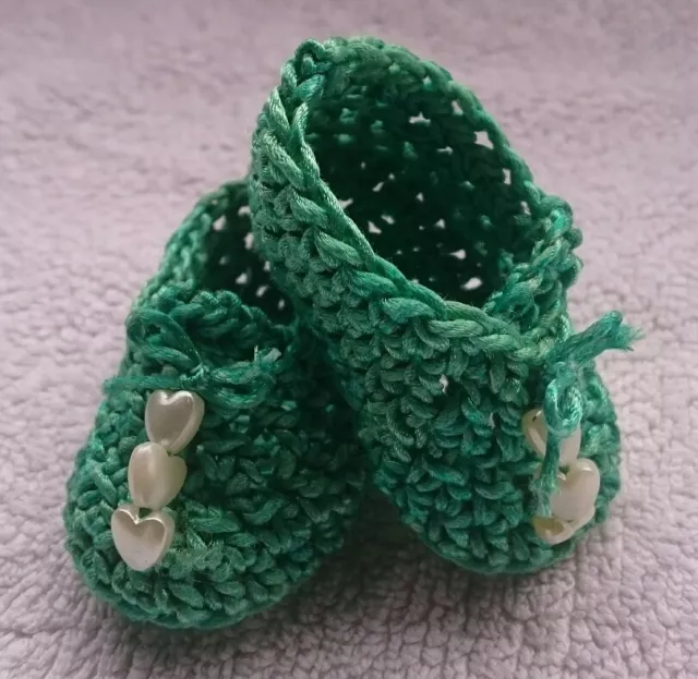 Baby Set 2tlg. Stirnband & Schuhe * grün mit Herzen * Erstlings-Set ~TAUFE~ 2