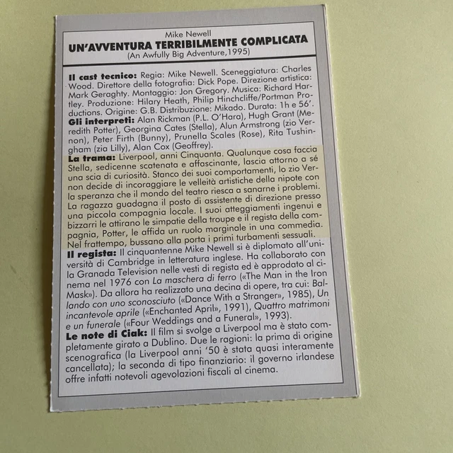 UN' AVVENTURA TERRIBILMENTE Complicata 1995 Cartolina Film Mini ...