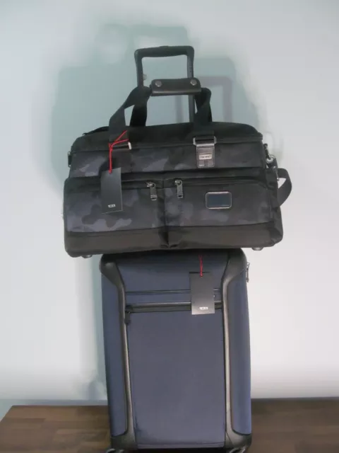 TUMI luggage Set Alpha Navy Blue Carry On Spinner & Camo Blue Weekend Duffle-NWT