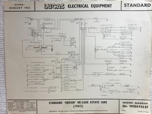 ORIGINAL LUCAS STANDARD Ensign Estate Car Wiring Diagram 1962 W05494387