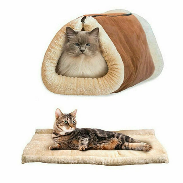 Pet Cat House Sleeping Bed 2 in 1 Kennel Puppy Cave Super Soft Mat Pad Warm Nest