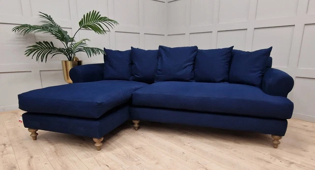 New Sofa.com Teddy LHF Chaise Sofa In Blue Admiral Smart Cotton RRP £2840