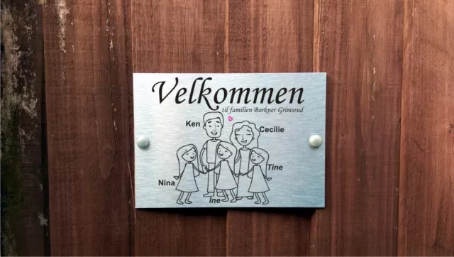 Palo personalizado de placa de puerta noruega papá, mamá y 3 niñas