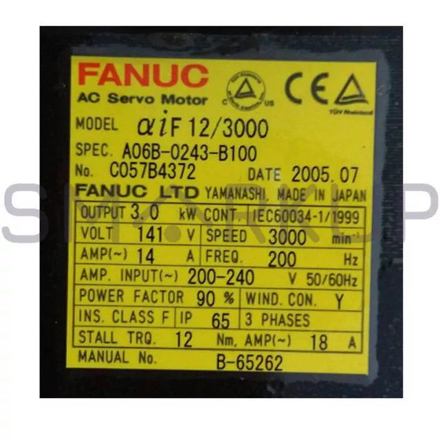 Used & Tested FANUC A06B-0243-B100 AC Servo Motor