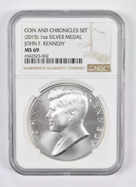 (2015) MS69 1oz Silver Medal John F. Kennedy Coin and Chronicles NGC