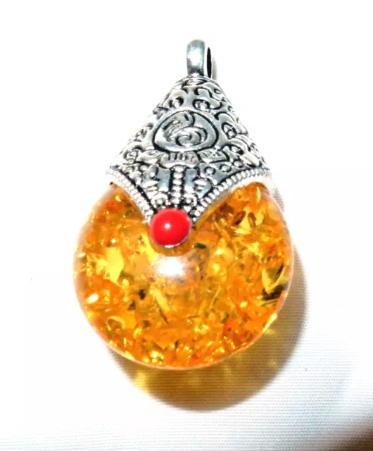 1 x 38x22mm Tibetan silver and amber color beeswax pendant, save free post