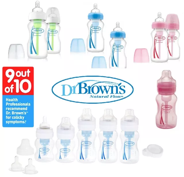 DR BROWN Natural Flow Wide Neck 1/2/3/4 PK 150ml 270ml Baby Feeding Bottles Set