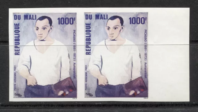 MALI 1981, ART, PAINTINGS: PICASSO SELF-PORTRAIT,  Scott C412 PAIR, IMPERF. MNH