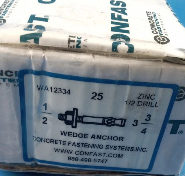Confast 1/2" x 3-3/4" Concrete Wedge Anchor - Zinc Plated Box of 25