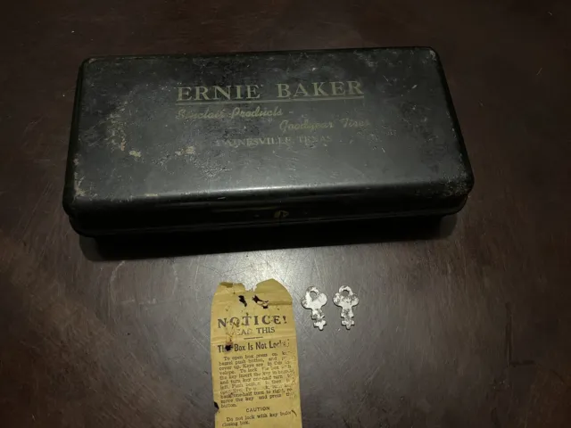 Vintage Metal Document Lock Box, Ernie Baker, Sinclair Products, Gainesville, TX
