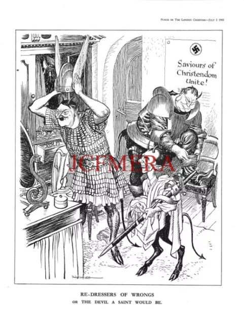 HITLER "the Devil, a Saint would be" Goebbels, Goering 1941 Punch Cartoon 700/07