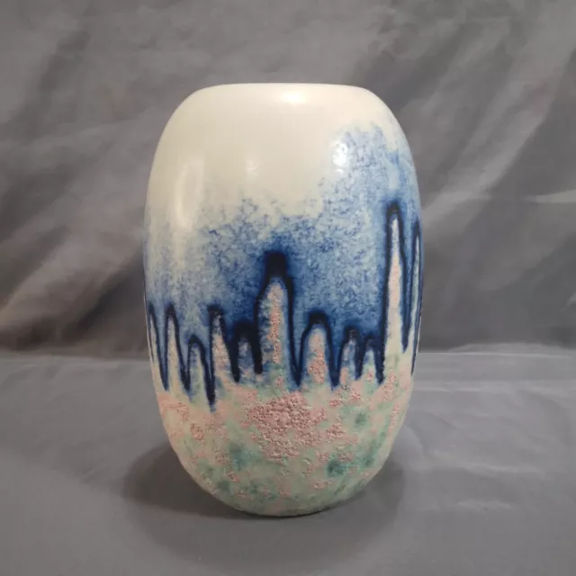 Studio Art Pottery Stoneware Vase Blue White drip glaze Thailand Prem Pra Cha