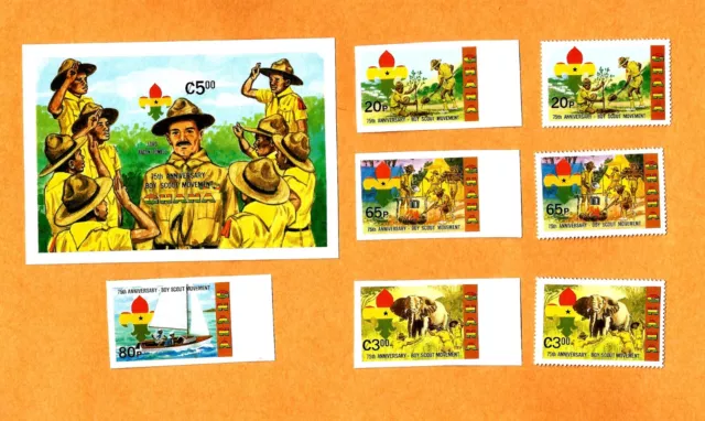 SUPER Set 1982 Baden-Powell 75th World Aniv Boy Scout Stamp GHANA 5 Imprf S/S +3