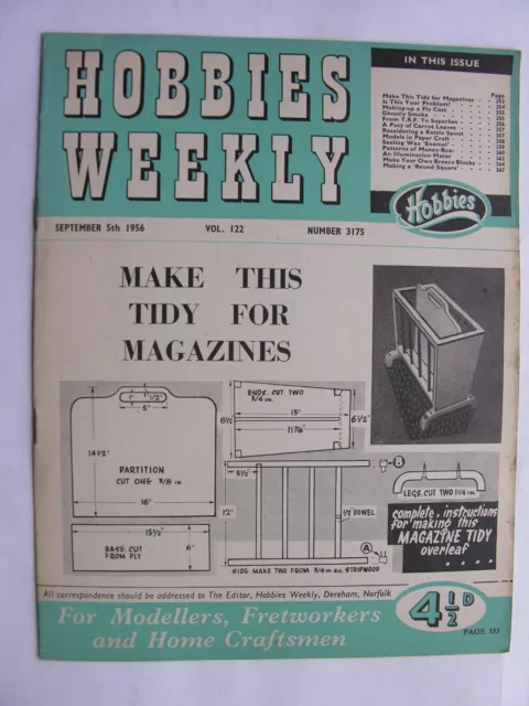 HOBBIES WEEKLY 1956 3175 From T.R.F. to Superhet, Breeze Blocks, Magazine Tidy