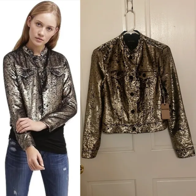 NEW! TRUE RELIGION Reversible Sequin Dusty Jacket, Gold / Black $398 NWT S