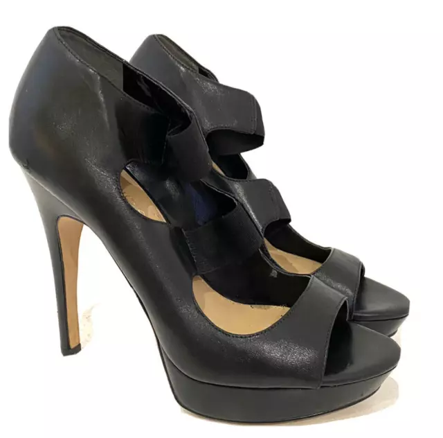 Via Spiga Shoes Heels Peep Toe Platform Pumps Leather Black Italy 6 Strappy