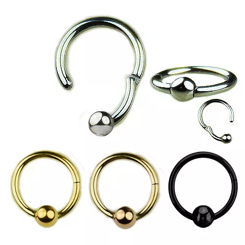 Stahl Clicker Kugel Hinged Segment Ring Septum Ohr Lippen Piercing Gold Silber