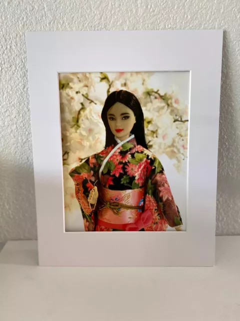 New Barbie in a Cherry Blossom Kimono 8" by 10" Photo Paper w/Frame 11" by 14"