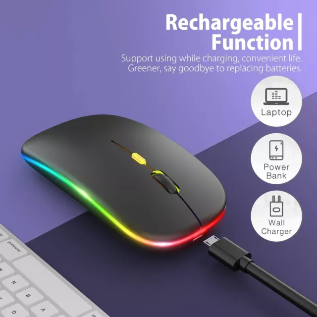 RGB LED Wireless Mouse Rechargeable Optical Silent Mice USB For PC Laptop UK