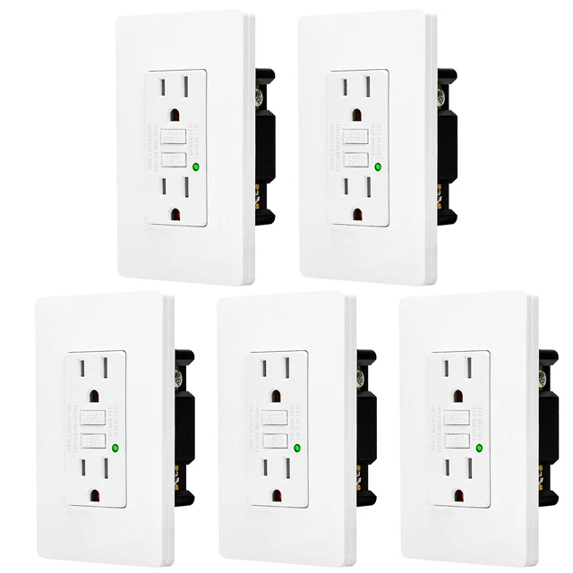 GFCI Outlet 15 Amp GFI Receptacle Non-TR/WR w/Plate Residential Commercial 5Pack