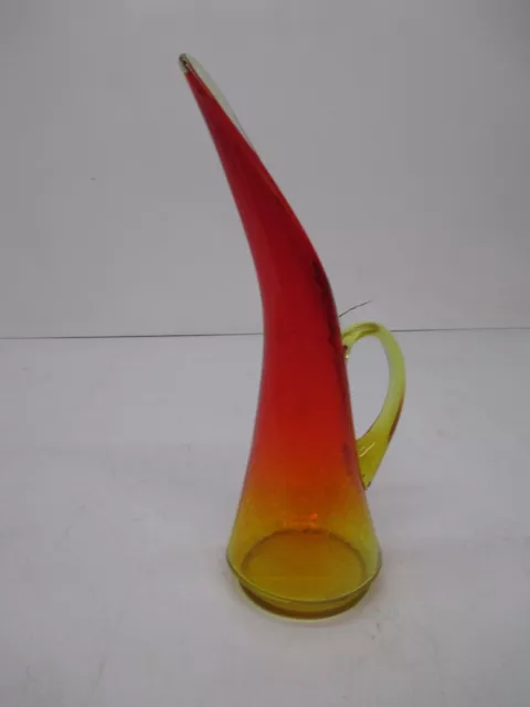 Vtg Kanawha Amberina Crackle Oil Can Pitcher Stretch Swung Art Glass Vase 14.25"