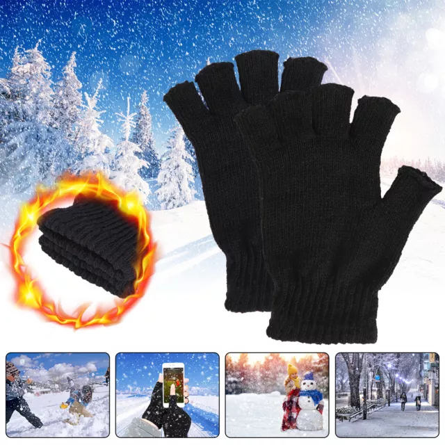 1-10X Half Finger Gloves Winter Warm Knitted Fingerless Gloves for Men Women US 2