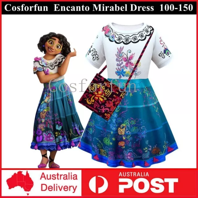 Girls Encanto Mirabel Costume Kids Party Birthday Cosplay Fancy Princess Dress