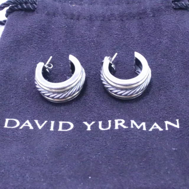 David Yurman Sterling Silver & 14k Yellow Gold Cable Huggie Hoop Earrings