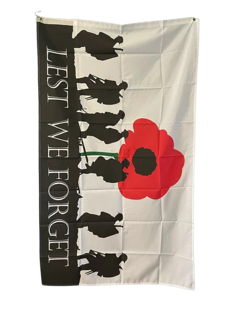 LEST WE FORGET Flag Remembrance Day Army 5ft x 3ft War Heroes Poppy ...