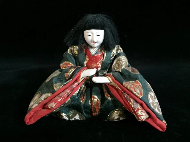 J0012 Japanese Vintage HINA Doll Statue Kimono Black Hair Man Boy OKIMONO